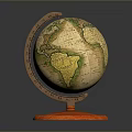 Vintage Globe With Wooden Base And Colorful Map Design On Stand