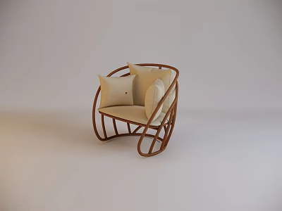 Modern Single Sofa with Curved Wooden Frame and Beige Comfortable Cushions 3d model