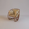 Modern Single Sofa with Curved Wooden Frame and Beige Comfortable Cushions
