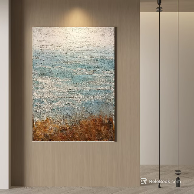 Abstract Painting With Blue And Golden Textured Design For Modern Interior Wall Decor Art 3d model 