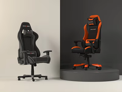 Black And Black Orange Gaming Chairs With Armrests And Wheels Design 3d model