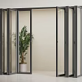 Black Frame Glass Folding Doors In Interior Space With Palm Plant