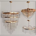 Elegant Modern Chandeliers With Golden Metal Frames And Crystal Decorations In Different Styles