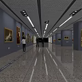 Spacious Art Gallery Interior With Paintings On Walls Visitors Shiny Floor And Lights