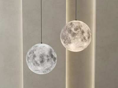 Modern Spherical Chandeliers With Moon Texture For Indoor Soft Lighting Interior 3d model