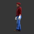 Cartoon Character In Red Shirt Blue Overalls Red Cap And White Gloves From Three Angles