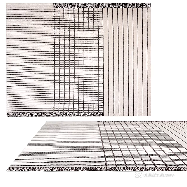 Square Rug With Geometric Striped Pattern In Neutral Tones For Modern Decor 3d model 