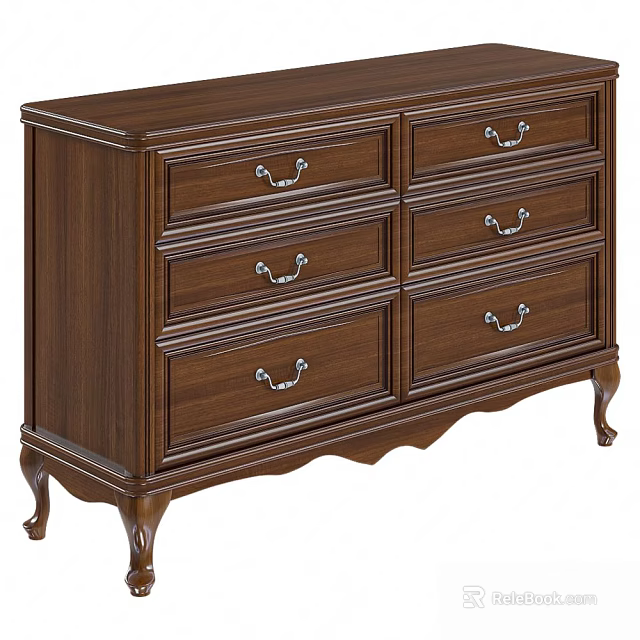 Classic Wooden Decorative Cabinet With Dark Brown Finish Metal Handles And Carved Legs 3d model 