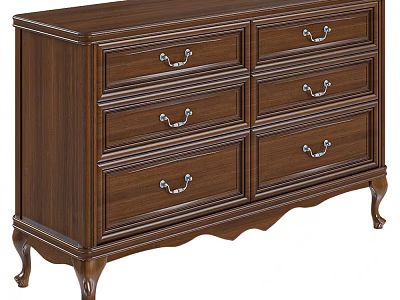 Classic Wooden Decorative Cabinet With Dark Brown Finish Metal Handles And Carved Legs 3d model