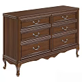 Classic Wooden Decorative Cabinet With Dark Brown Finish Metal Handles And Carved Legs