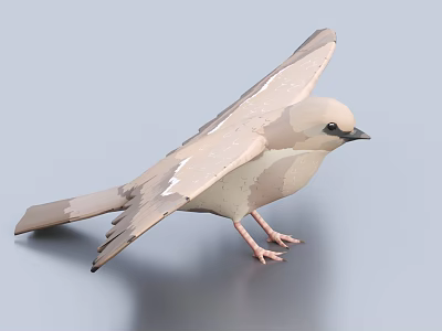 Realistic 3D Model Bird With Spread Wings Standing On Gray Surface 3d model