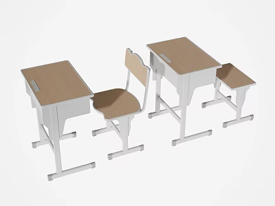 Modern Student Desk and Chair Set With Wooden Top and White Frame 3d model