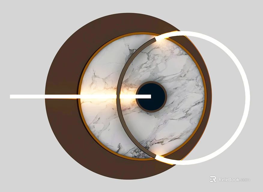 Modern Circular Wall Decor With Dark Brown Frame Marble Texture Metal Ring And Lighting Effect 3d model