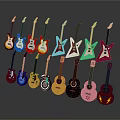 Colorful Electric Acoustic Guitars With Various Styles On 3d model