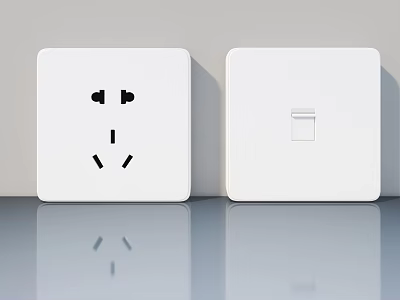 White Electrical Socket And Switch Mounted On Light Colored Wall With Reflective Countertop 3d model