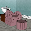 Pink Massage Chair With Ottoman In Room With Green Walls And Geometric Floor