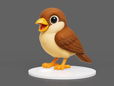 Cute Cartoon Bird With Brown And Yellow Feathers Standing On White Base 3d model