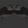 Sci Fi Large Spaceship With Modular Design Dark Gray Orange And Blue Lights 3d model