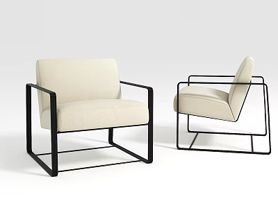 Modern Single Seater Sofa With Beige Upholstery Black Metal Frame And Comfortable Design 3d model