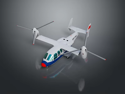 Detailed White Model Airplane Featuring Blue Red Details Two Propellers And Transparent Cockpit 3d model