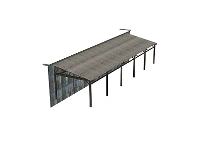 Outdoor Awning with Metal Frame Gray Canopy and Multiple Support Legs 3d model