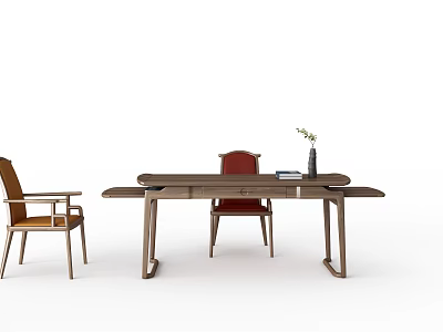 Modern Wooden Desk Interior Setup With Comfortable Chair Books And Vase Decor 3d model