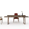 Modern Wooden Desk Interior Setup With Comfortable Chair Books And Vase Decor
