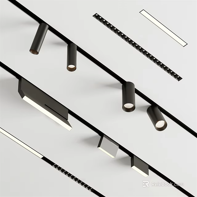 Modern Track Mounted Downlights Spotlights With Black Metal Design For Indoor Lighting 3d model 