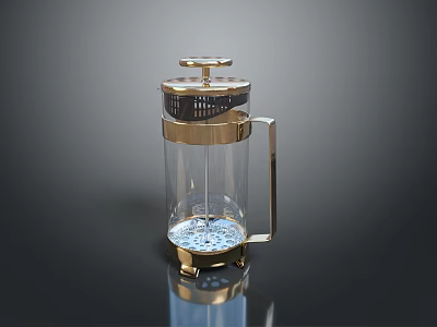 Transparent Glass Daily Life Product With Gold Metal Handle And Blue Particles Base 3d model