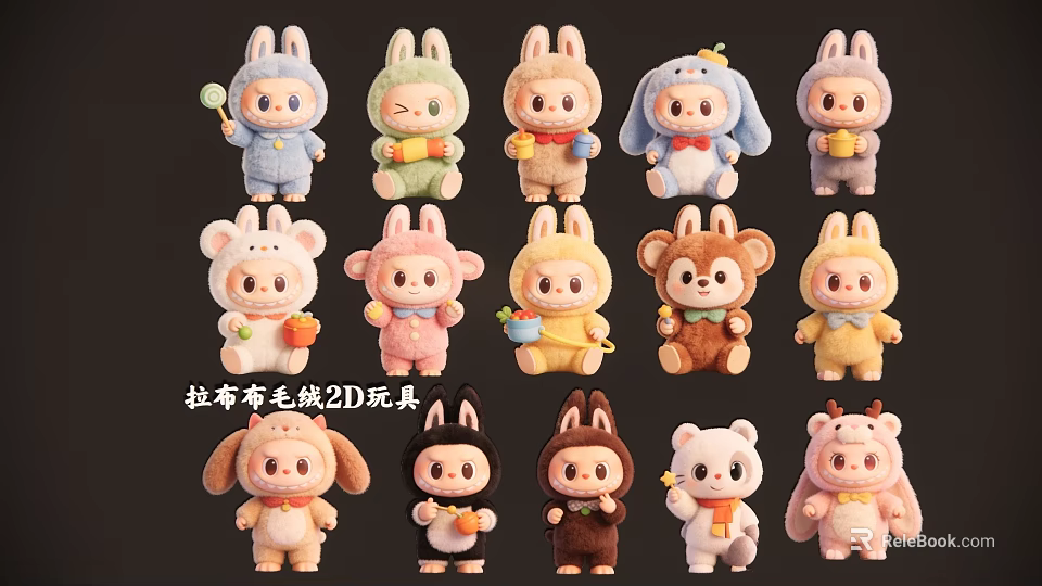 Labubu Plush 2D Toys With Cute Animal Shaped Designs And Various Soft Stuffed Figures 3d model 