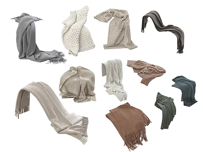 Soft Scarves In Various Colors And Different Styles With Tassel And Knit Details 3d model