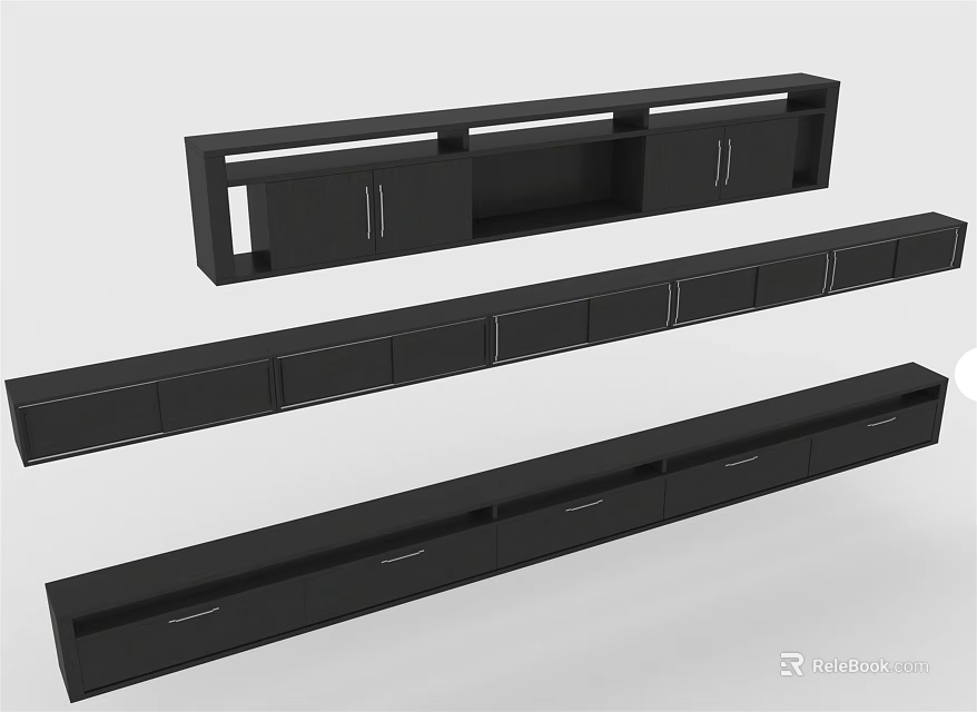 Black Modern Shelving Units with Multiple Drawers and Cabinets for Home Storage Organization 3d model 