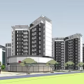 Modern High rise Residential Complex With Central Garden And Circular Plaza Layout