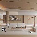 Elegant Modern Living Room Interior With Beige Sofa Wooden Ceiling Floor Lamp And Coffee Table