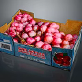 Fresh Juicy Red Apples in Cardboard Box from Washington with Brand Label and Design