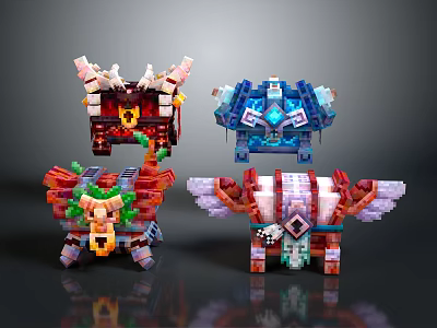 Four Colorful Mechanical Block Models With Diverse Designs And Structures 3d model