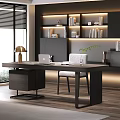 Modern Minimalist Dark Wood Office Desk For Luxury Home Workspace With Illuminated Storage Shelves