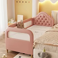 Pink Toddler Bed With Tufted Headboard Safety Side Rails And Teddy Bear Plush
