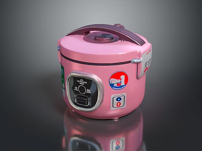 Pink Rice Cooker With Round Design Handle Control Panel And Brand Stickers 3d model