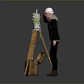 Surveying Instrument On Tripod With Brown Case And Person In White Hard Hat