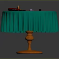 Round Table With Green Ruffled Tablecloth Orange Base And Board Game Setup