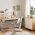 Modern Study Room Wooden Desk And Chair Set With Bookshelf And Drawer Cabinet