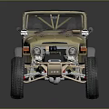 Golden Open Top Military Off Road Vehicle With Large Tires And Reflective Surface