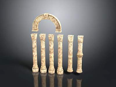 Classical Decorative Stone Landscape With Arched Structure And Carved Columns 3d model