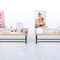 Modern Display Cabinets With Digital Screens And Skincare Products On Counter
