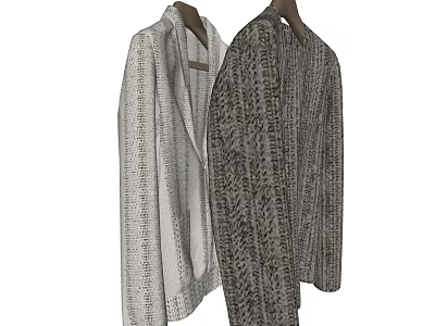 Fashionable Light Textured and Dark Patterned Clothes Hanging on Hangers 3d model