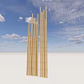 Tall Bamboo Poles Structure Against Blue Sky With White Clouds And White Ground