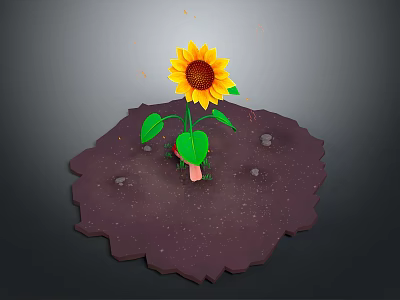 Vibrant Sunflower Plant Growing with Green Leaves in Soil and Small Stones 3d model