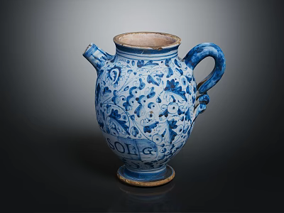 Elegant Blue And White Ceramic Ewer With Floral Patterns Double Handles And Traditional Design 3d model