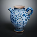 Elegant Blue And White Ceramic Ewer With Floral Patterns Double Handles And Traditional Design